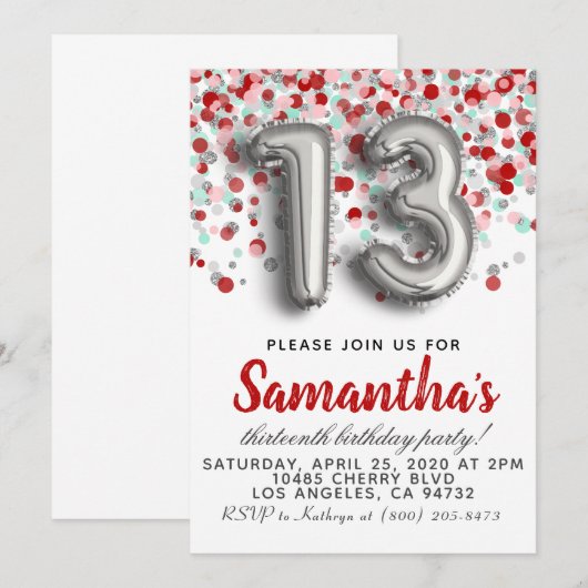 第13誕生日招待状 招待状 (正面/裏面)