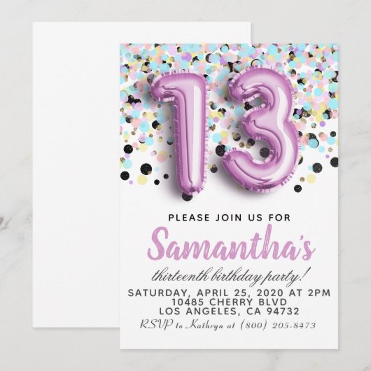 第13誕生日招待状 招待状 (正面/裏面)