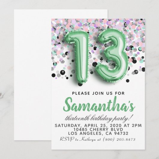 第13誕生日招待状 招待状 (正面/裏面)