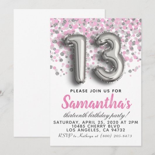 第13誕生日招待状 招待状 (正面/裏面)