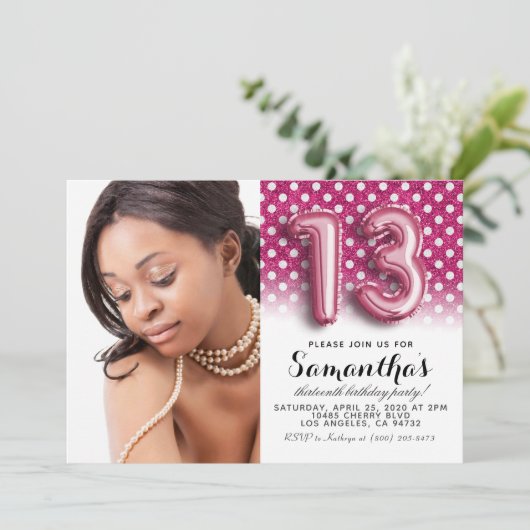 第13誕生日水玉模様グリッターポートレート 招待状 (スタンド正面)