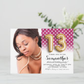 第13誕生日水玉模様グリッターポートレート 招待状 (スタンド正面)