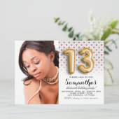 第13誕生日水玉模様グリッターポートレート 招待状 (スタンド正面)