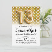 第13誕生日水玉模様グリッター招待状 招待状 (スタンド正面)