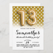 第13誕生日水玉模様グリッター招待状 招待状 (正面/裏面)