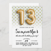 第13誕生日水玉模様グリッター招待状 招待状 (正面/裏面)