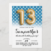 第13誕生日水玉模様グリッター招待状 招待状 (正面/裏面)