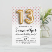 第13誕生日水玉模様グリッター招待状 招待状 (スタンド正面)