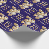 第13誕生日海軍青と金ゴールドグリッター気球 ラッピングペーパー (角)