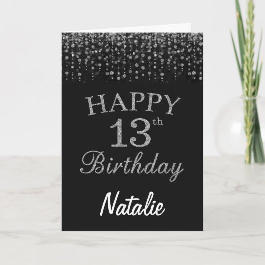 第13誕生日白黒グリッターカード カード (正面)