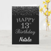 第13誕生日白黒グリッターカード カード (黄色い花)
