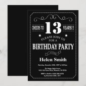 第13誕生日白黒シャルボード 招待状 (正面/裏面)