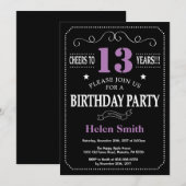 第13誕生日紫と黒の黒板 招待状 (正面/裏面)