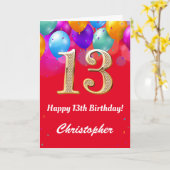 第13誕生日赤と金ゴールド吹きカラフル出 カード (黄色い花)