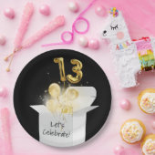 第13誕生日金ゴールドバルーン(白いボックス) ペーパープレート (パーティー)