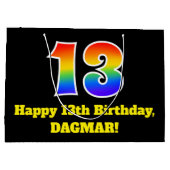 第13誕生日~おもしろい, カラフル, 鮮やか, Rainbow 13 ラージペーパーバッグ (裏面)