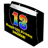 第13誕生日~おもしろい, カラフル, 鮮やか, Rainbow 13 ラージペーパーバッグ (裏面アングル)