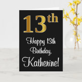 第13誕生日~ラグジュアリーエレガントなフェイク金ゴールドルック# カード (黄色い花)