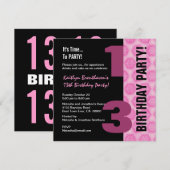 第1310代の誕生日モダンピンクブラックスターズG400 招待状 (正面/裏面)