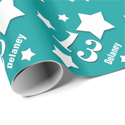 第13 10代のな誕生日は名前をカスタムするV07のティール(緑がかった色)を主演します ラッピングペーパー (ロールコーナー)