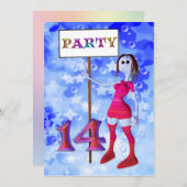 第14回誕生日パーティーの看板の招待状 招待状 (正面/裏面)