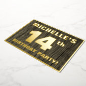 第14回誕生日パーティーはっきりした:木目フェイク模様 箔招待状 (回転した状態)