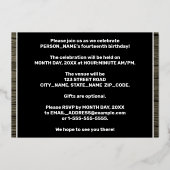 第14回誕生日パーティーはっきりした:木目フェイク模様 箔招待状 (裏面)