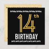 第14回誕生日パーテモダンィ金ゴールドと黒 招待状 (正面/裏面)
