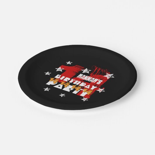 第14誕生日のグランジで黒く赤い金ゴールドの白の星 ペーパープレート (アングル)