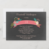 第14誕生日のピンクの旗によっては黒板が開花します 招待状 (裏面)