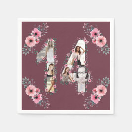 第14誕生日ガールフラワーフォトコラージュ スタンダードカクテルナプキン