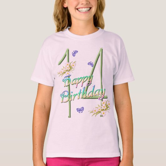 第14誕生日シャツ（虹と蝶） Tシャツ (正面)