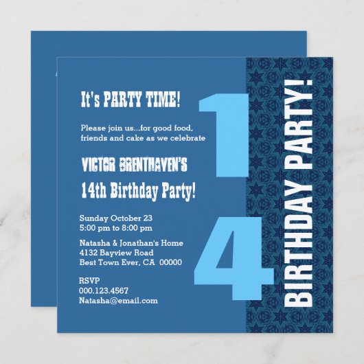 第14誕生日ネー10代のビーブモダンルースターズT7A 招待状 (正面/裏面)