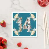 第14誕生日フォトコラージュティール(緑がかった色)黄色い花 スタンダードカクテルナプキン (インサイチュ)