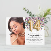 第14誕生日紙吹雪金ゴールドポートレート 招待状 (スタンド正面)