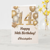 第14誕生日金ゴールドバルーン及び紙吹雪誕生日 カード (黄色い花)