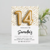 第14誕生日金ゴールド水玉模様招待状 箔招待状 (立ち正面)