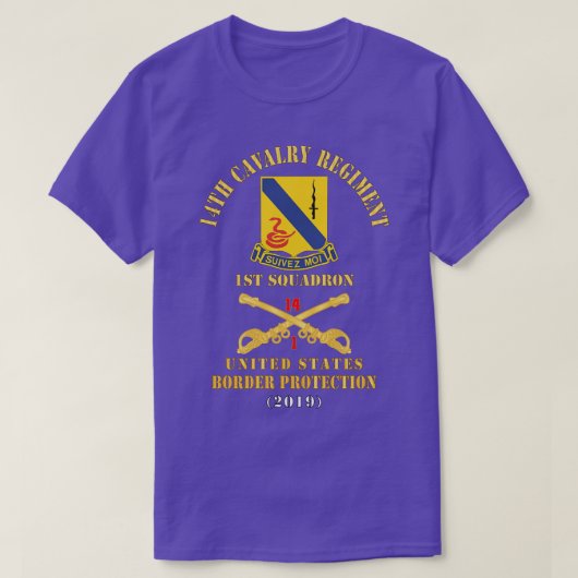 第14騎兵連隊 w 騎兵旅団 1st Squadron 米国軍 ボ Tシャツ (デザイン正面)