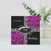 第1410代の誕生日野生ピンク動物ブラック 招待状 (スタンド正面)