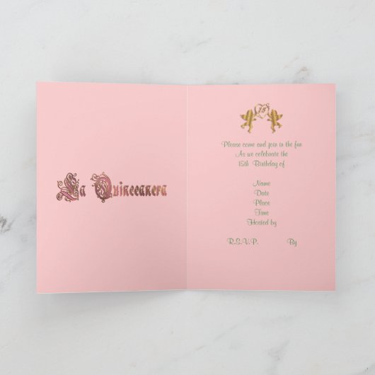 第15キンセアニェラの誕生日のパーティの招待状は上がりました 招待状 (内部)