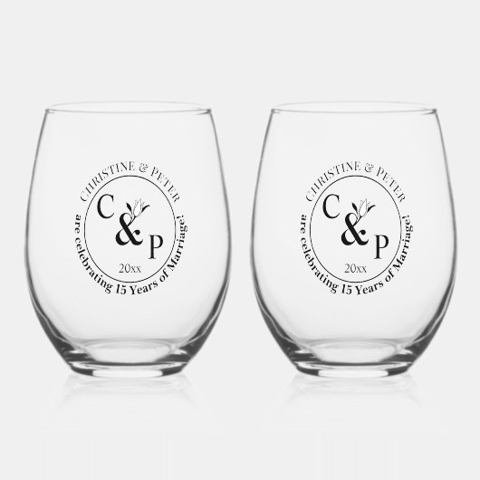 第15回クリスタル結婚ズ記念日 ステムなしワイングラス (正面)