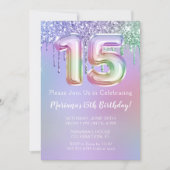 第15回バースデーパーティー招待紫ピンクグリッター 招待状 (正面)