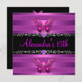 第15回バースデーパーティー紫ピンクバタフライ 招待状 (正面/裏面)