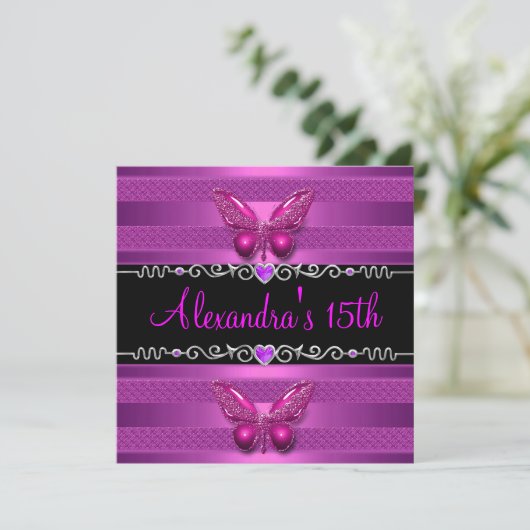 第15回バースデーパーティー紫ピンクバタフライ 招待状 (スタンド正面)
