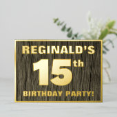 第15回誕生日パーティーはっきりした:木目フェイク模様 箔招待状 (立ち正面)