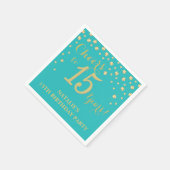 第15回誕生日パーティーティール（緑がかった色）と金ゴールドダイヤモンド·ナプキンズ スタンダードカクテルナプキン (角)