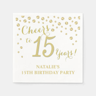 第15回誕生日パーティーホワイトアンド金ゴールドダイヤモンド スタンダードカクテルナプキン