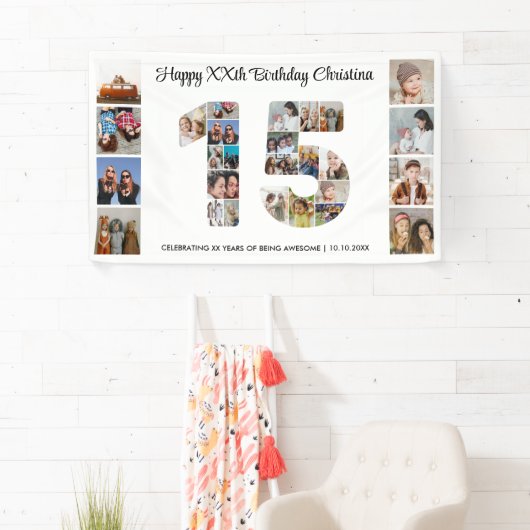 第15回誕生日パーティー第15回写真コラージュ 横断幕 (インサイチュ)