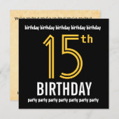 第15回誕生日パーテモダンィー金ゴールドと黒 招待状 (正面/裏面)