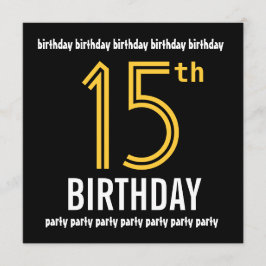 第15回誕生日パーテモダンィー金ゴールドと黒 招待状